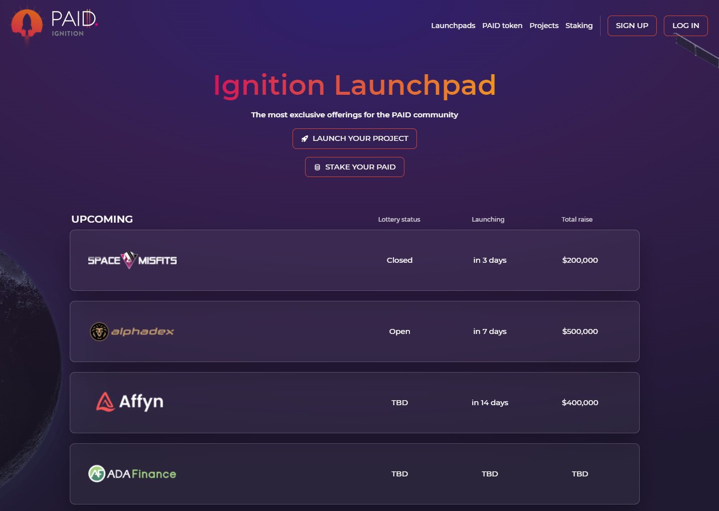 Ignition Launchpad Page